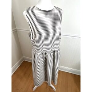 Loft‎ Ivory & Black Striped Dress Knee Length Sleeveless Casual Women Size 12
